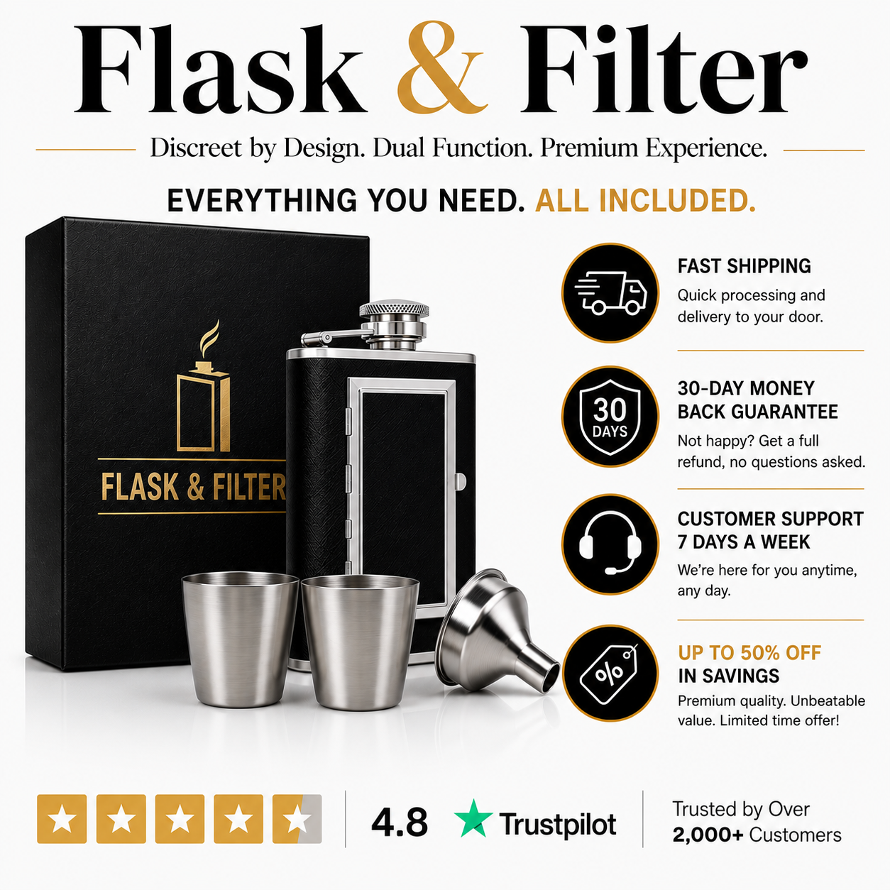 Stainless Steel Hip Flask with Cigarette Case