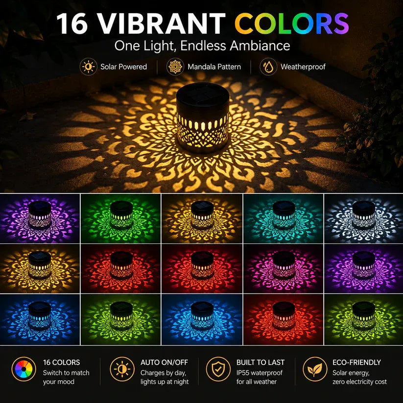 ⏰limited-time 50% OFF🌞Solar Mandala Light – Stunning Pattern Projection, 2-in-1 Floor & Wall Design