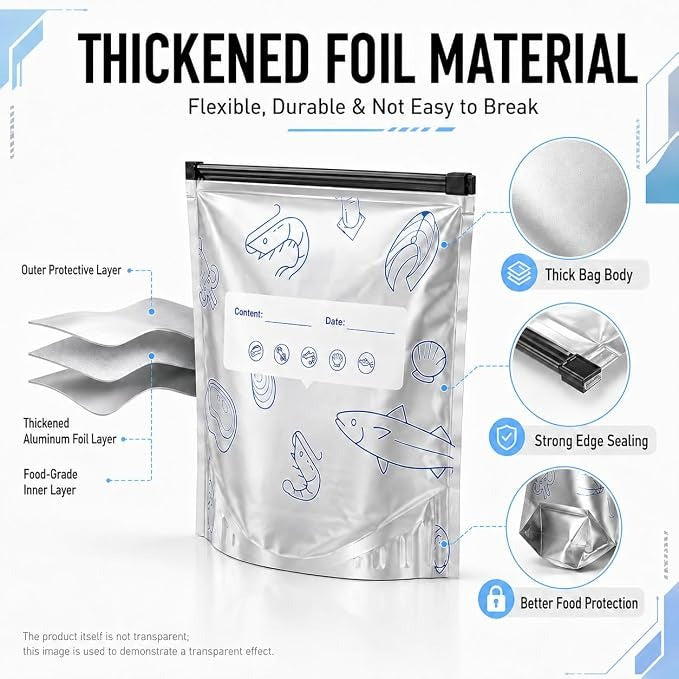Reusable Aluminum Foil Sealable Storage Bags, 10 Pcs Aluminum foil Freezer Bags