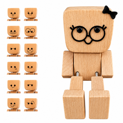 Shaking Feet Wooden Doll - Sways with 12 Pcs Magnetic Expressions