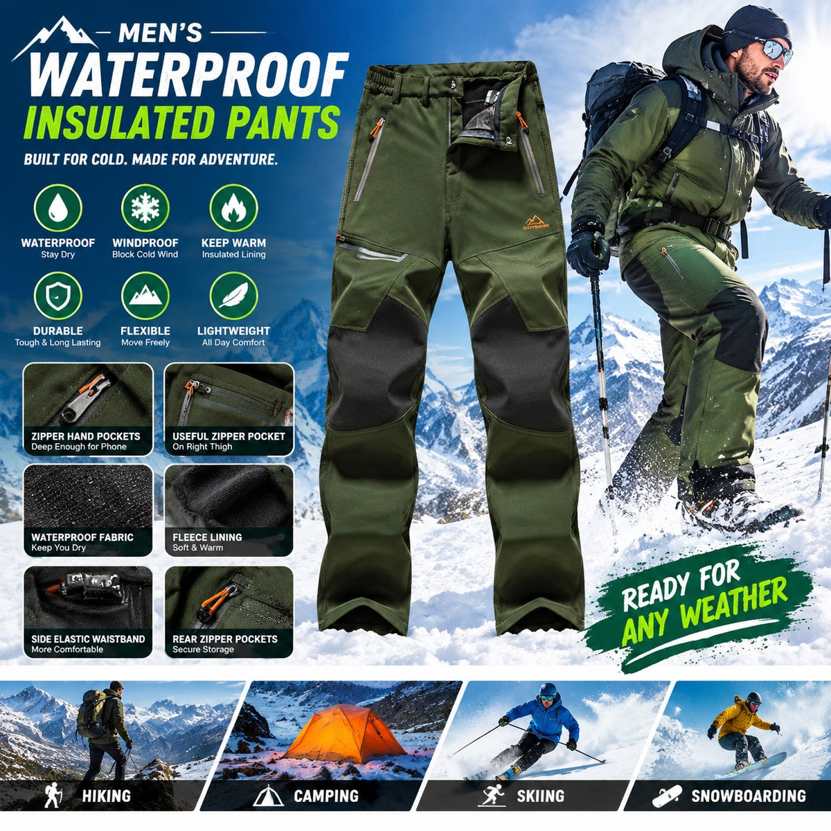 Men's Waterproof Pants Insulated
