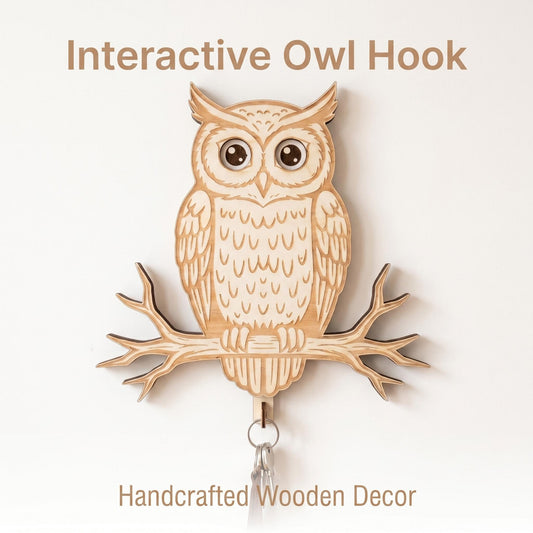 🦉Handmade Wooden Owl Interactive Mechanism Wall Hook
