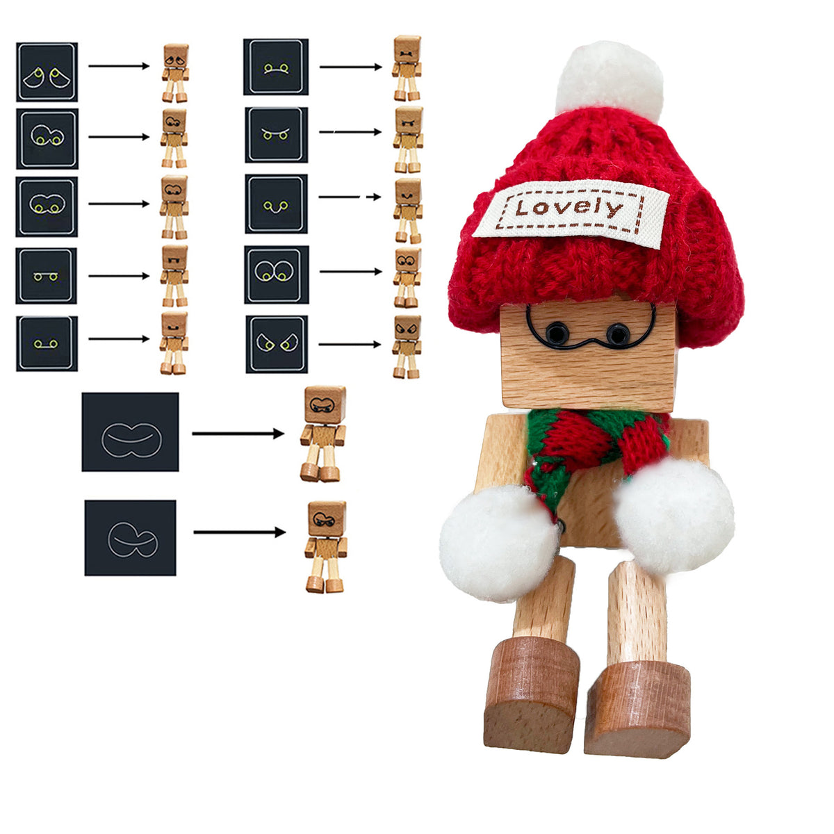 Shaking Feet Wooden Doll - Sways with 12 Pcs Magnetic Expressions