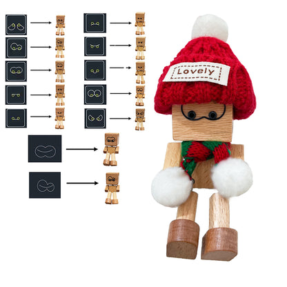 Shaking Feet Wooden Doll - Sways with 12 Pcs Magnetic Expressions