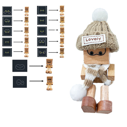 Shaking Feet Wooden Doll - Sways with 12 Pcs Magnetic Expressions