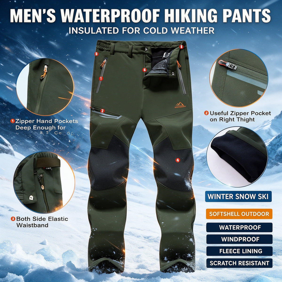 Men's Waterproof Pants Insulated