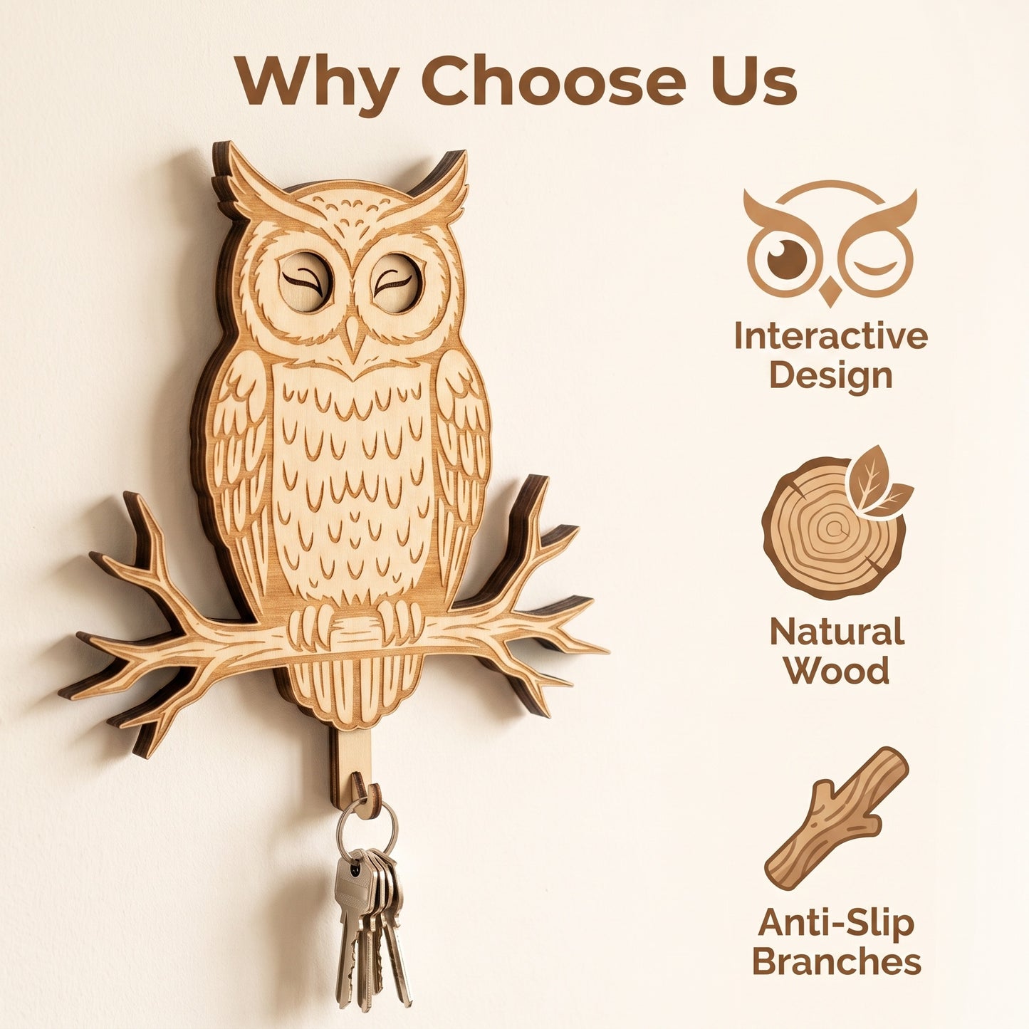 🦉Handmade Wooden Owl Interactive Mechanism Wall Hook