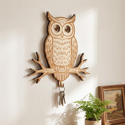 🦉Handmade Wooden Owl Interactive Mechanism Wall Hook