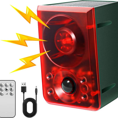 ☀️ Solar Motion Sensor Animal Deterrent – 130dB Alarm with Custom Recording & Flashing Light