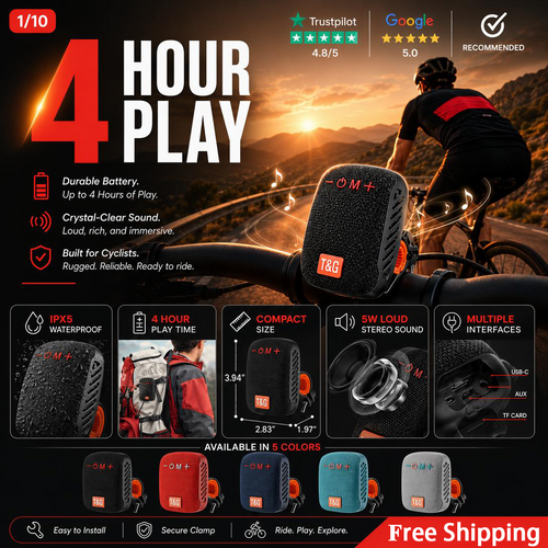 🔥Waterproof Bicycle Bluetooth Speaker with Mounting Bracket
