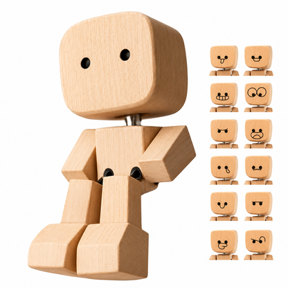 Shaking Feet Wooden Doll - Sways with 12 Pcs Magnetic Expressions