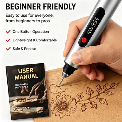 Ultimate Cordless Engraving Pen - Engrave 60+ Surfaces - 30 Bits & Mastery Guide