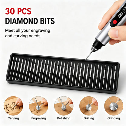 Ultimate Cordless Engraving Pen - Engrave 60+ Surfaces - 30 Bits & Mastery Guide