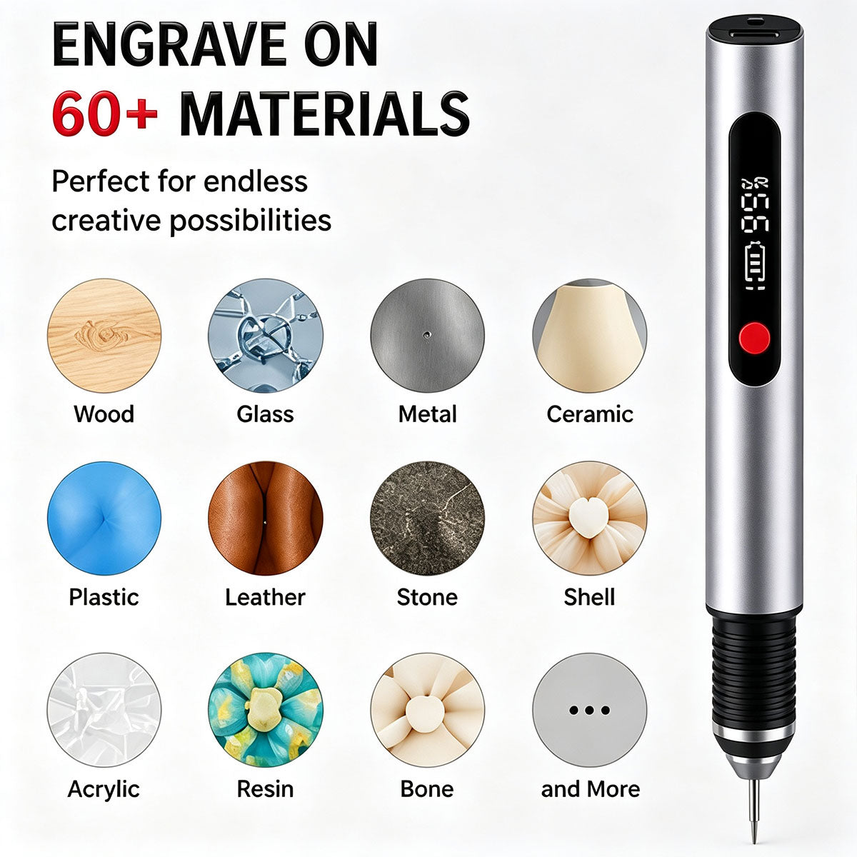 Ultimate Cordless Engraving Pen - Engrave 60+ Surfaces - 30 Bits & Mastery Guide