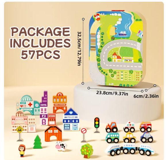 Wooden Track City Blocks Set