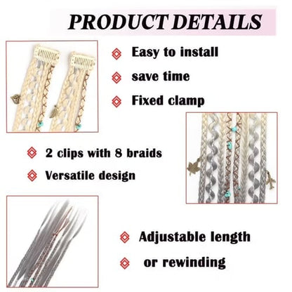 🔥2026 Boho Dreadlock Clip-In Hair Extensions 🌿 – 20" Braided Hair with Beads & Charms