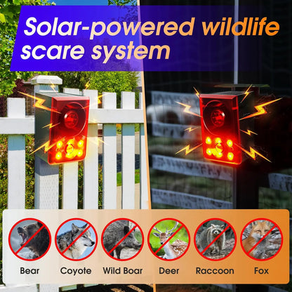 ☀️ Solar Motion Sensor Animal Deterrent – 130dB Alarm with Custom Recording & Flashing Light