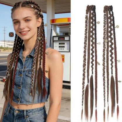 🔥2026 Boho Dreadlock Clip-In Hair Extensions 🌿 – 20" Braided Hair with Beads & Charms