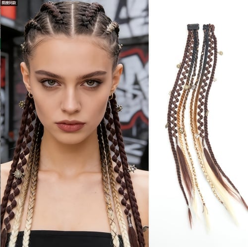 🔥2026 Boho Dreadlock Clip-In Hair Extensions 🌿 – 20" Braided Hair with Beads & Charms