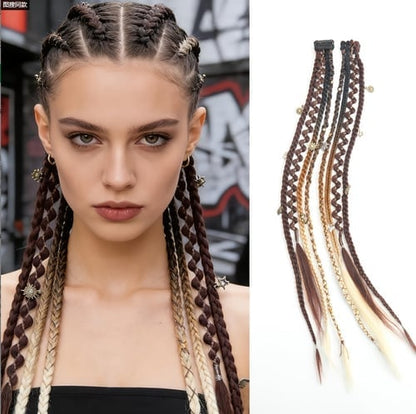 🔥2026 Boho Dreadlock Clip-In Hair Extensions 🌿 – 20" Braided Hair with Beads & Charms