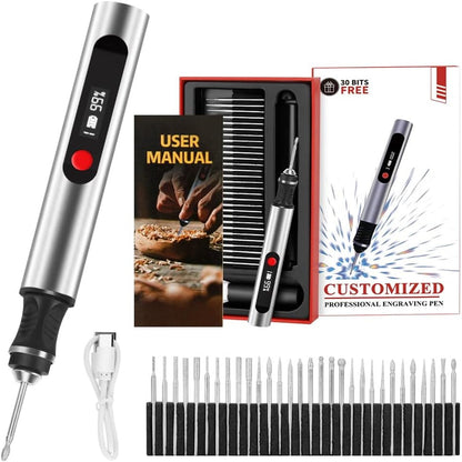 Ultimate Cordless Engraving Pen - Engrave 60+ Surfaces - 30 Bits & Mastery Guide