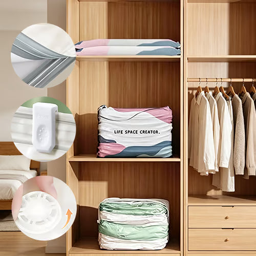 💐 BUY 2 GET 1 FREE!🧳No‐Pump Vacuum Storage Compression Bags – Press & Seal, No Pump Needed. Saves 80% Space, Keeps Clothes Dry & Dust‐Free✨