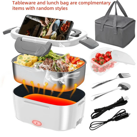 3‑in‑1 Portable Electric Heated Lunch Box, Dual‑Voltage 12V/24V Vehicle & 110V Home Power, 2 Stainless‑Steel Liners for Work, Road‑Trips and Camping