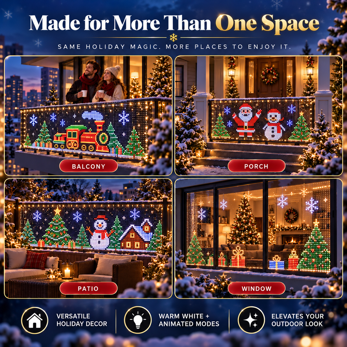 🎄 Smart RGB Pixel Curtain Lights – App-Controlled Animated Holiday Display for Balcony & Window Decor