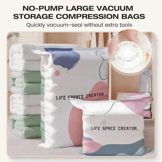 BUY 2 GET 1 FREE!🧳No‐Pump Vacuum Storage Compression Bags – Press & Seal, No Pump Needed. Saves 80% Space, Keeps Clothes Dry & Dust‐Free✨