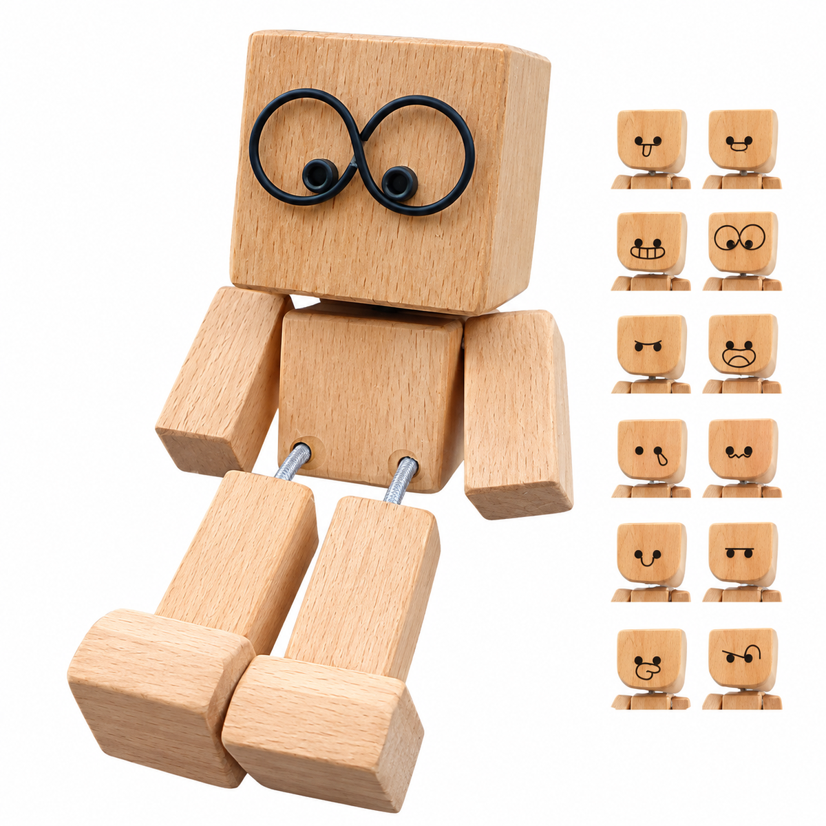 Shaking Feet Wooden Doll - Sways with 12 Pcs Magnetic Expressions