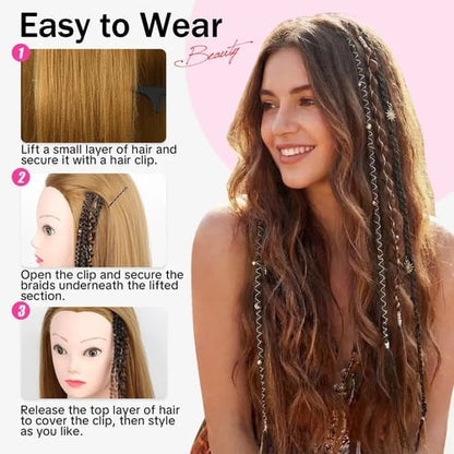 🔥2026 Boho Dreadlock Clip-In Hair Extensions 🌿 – 20" Braided Hair with Beads & Charms