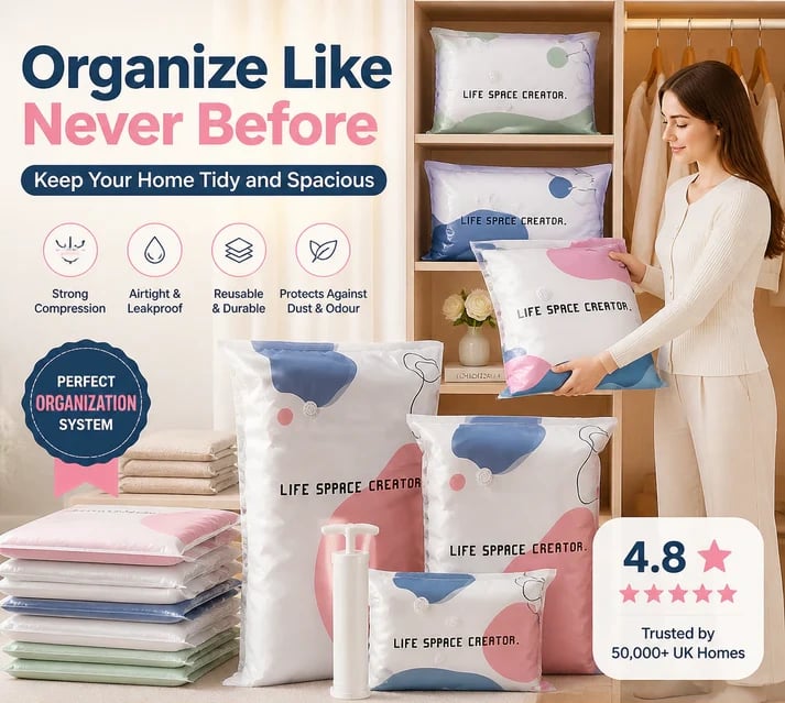 💐 BUY 2 GET 1 FREE!🧳No‐Pump Vacuum Storage Compression Bags – Press & Seal, No Pump Needed. Saves 80% Space, Keeps Clothes Dry & Dust‐Free✨