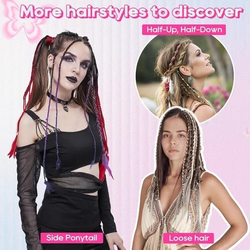 🔥2026 Boho Dreadlock Clip-In Hair Extensions 🌿 – 20" Braided Hair with Beads & Charms