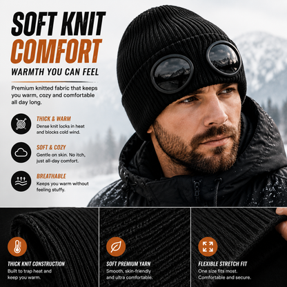 🧢 Retro Goggle Beanie Hat – Unique Winter Knit Cap for Outdoor Adventures