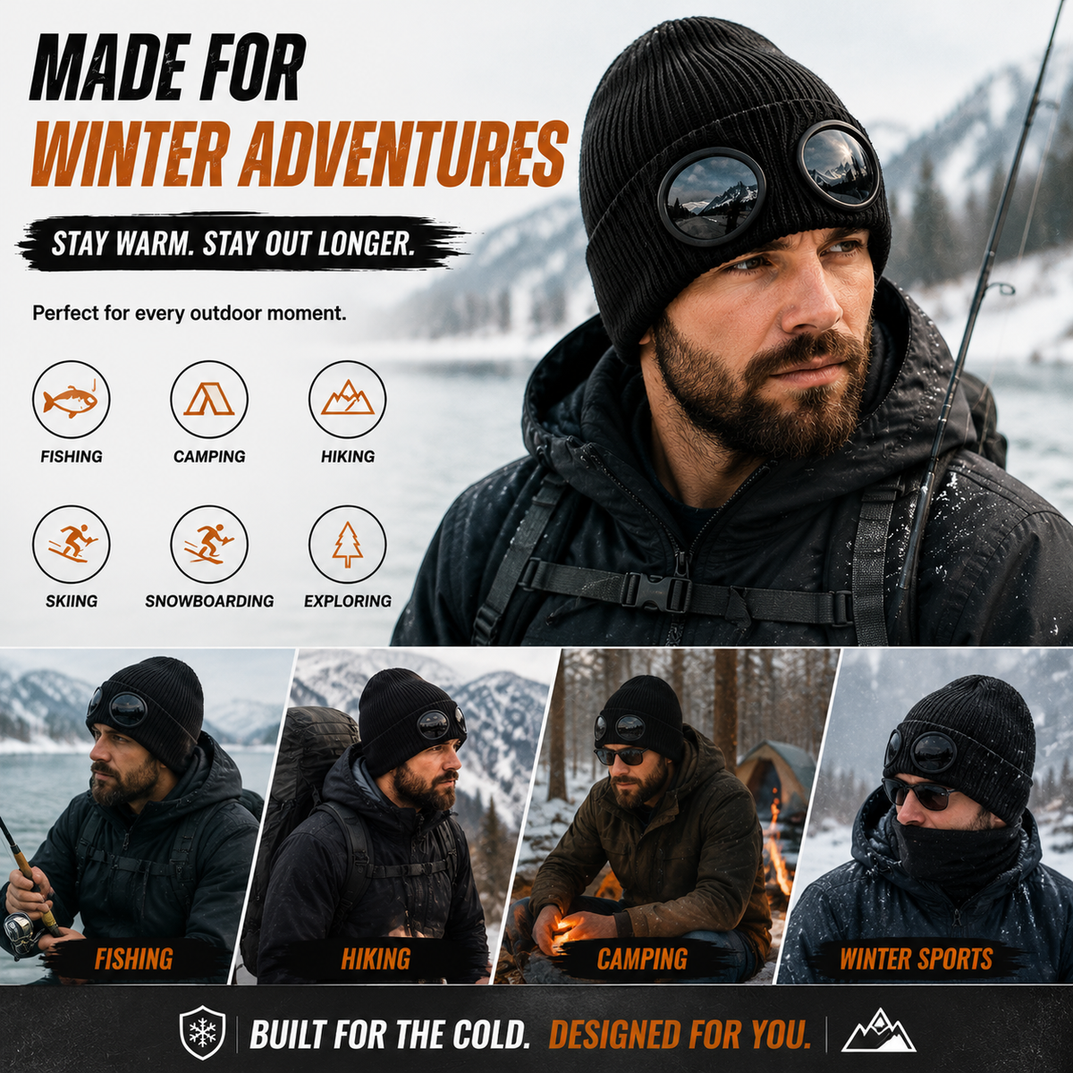 🧢 Retro Goggle Beanie Hat – Unique Winter Knit Cap for Outdoor Adventures