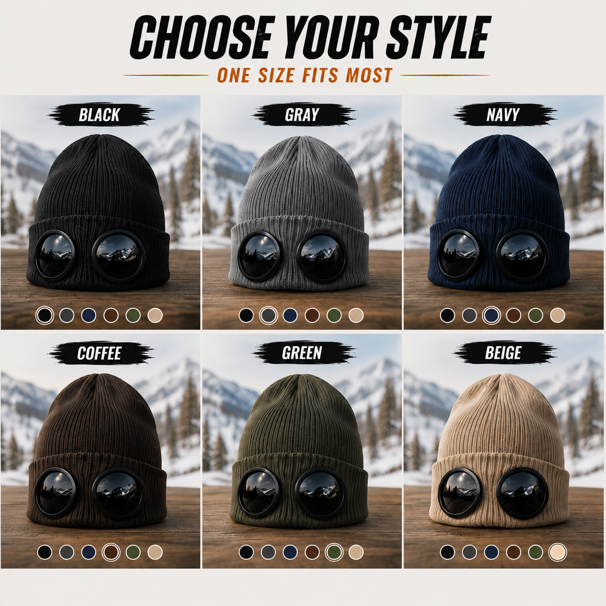 🧢 Retro Goggle Beanie Hat – Unique Winter Knit Cap for Outdoor Adventures