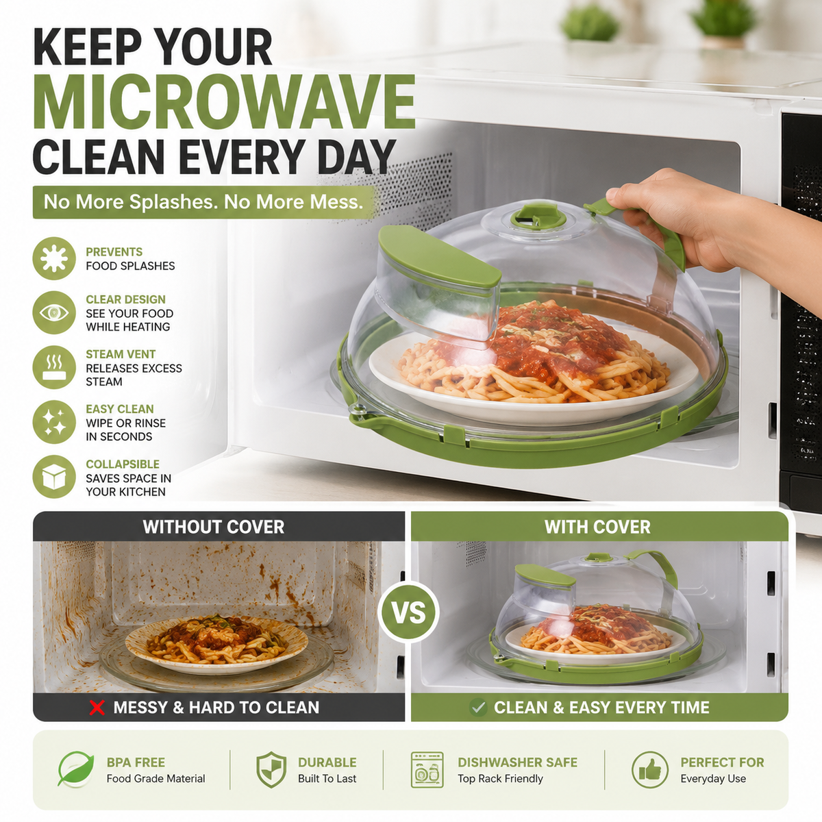 🔥 50% OFF TODAY | 🍲 Collapsible Microwave Splatter Cover – Steam Vent Food Cover For Cleaner Microwave & Easy Kitchen Storage