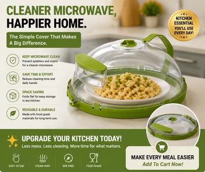🔥 50% OFF TODAY | 🍲 Collapsible Microwave Splatter Cover – Steam Vent Food Cover For Cleaner Microwave & Easy Kitchen Storage