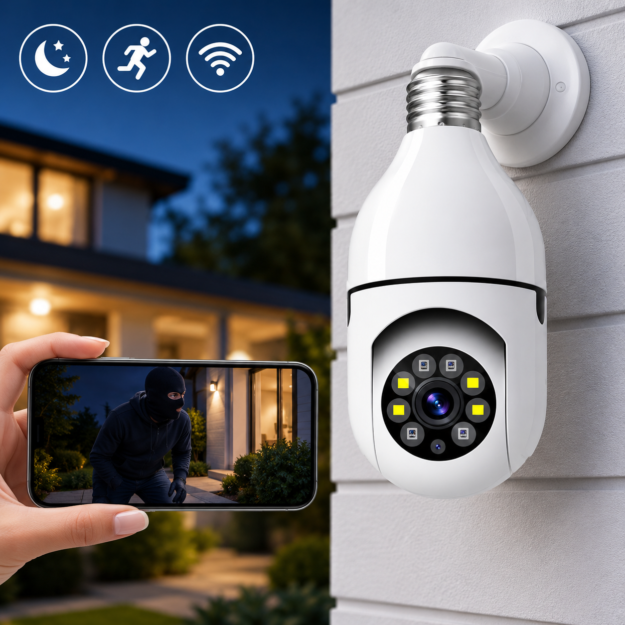 E27 WiFi Light Bulb Security Camera with Night Vision