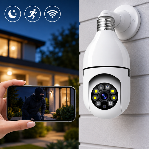 E27 WiFi Light Bulb Security Camera with Night Vision