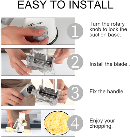 Hand Crank Rotary Cheese Grater 3-in-1 Stainless Steel Vegetable Shredder Slicer