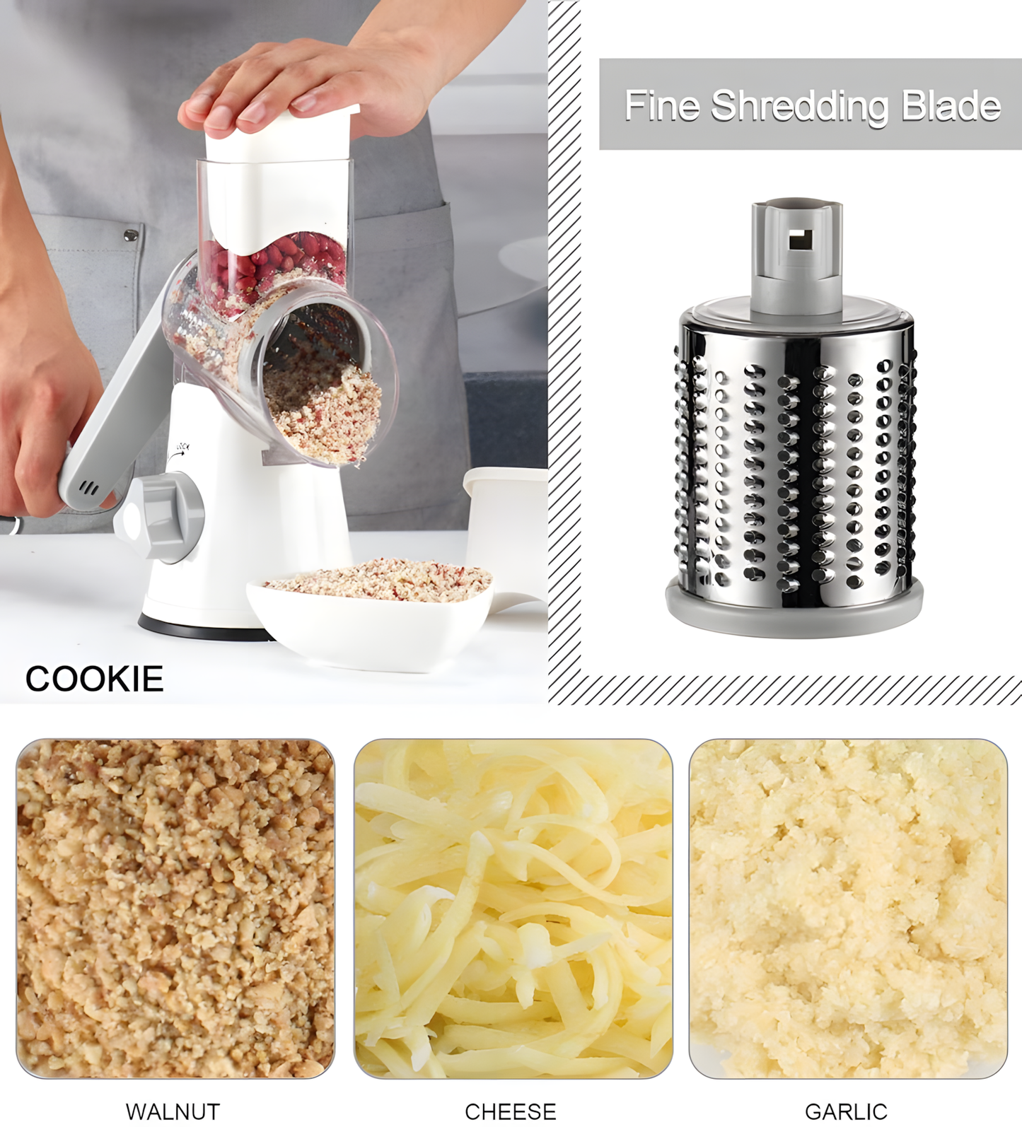 Hand Crank Rotary Cheese Grater 3-in-1 Stainless Steel Vegetable Shredder Slicer