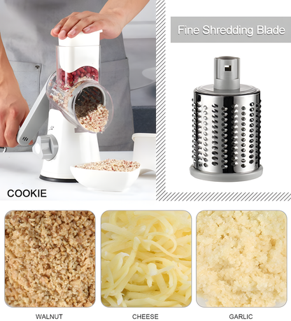 Hand Crank Rotary Cheese Grater 3-in-1 Stainless Steel Vegetable Shredder Slicer