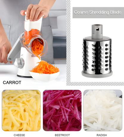 Hand Crank Rotary Cheese Grater 3-in-1 Stainless Steel Vegetable Shredder Slicer