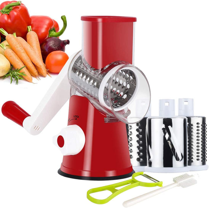 Hand Crank Rotary Cheese Grater 3-in-1 Stainless Steel Vegetable Shredder Slicer
