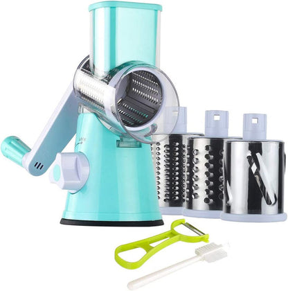 Hand Crank Rotary Cheese Grater 3-in-1 Stainless Steel Vegetable Shredder Slicer