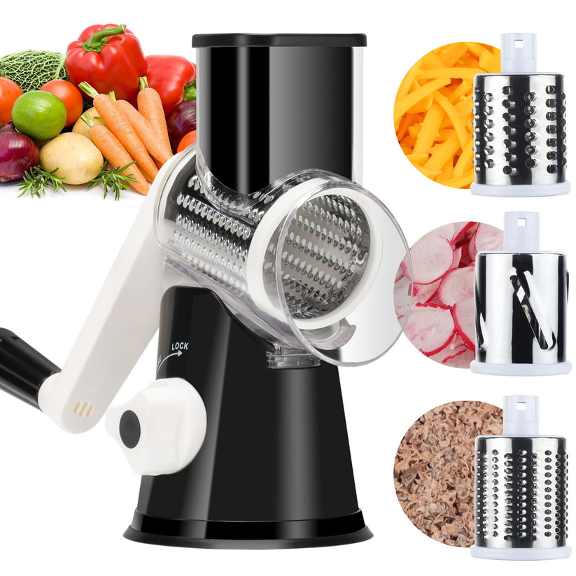 Hand Crank Rotary Cheese Grater 3-in-1 Stainless Steel Vegetable Shredder Slicer