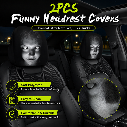 2Pcs Funny Cartoon Car Headrest Covers