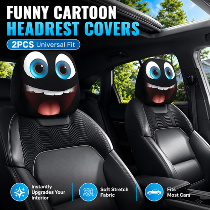 2Pcs Funny Cartoon Car Headrest Covers