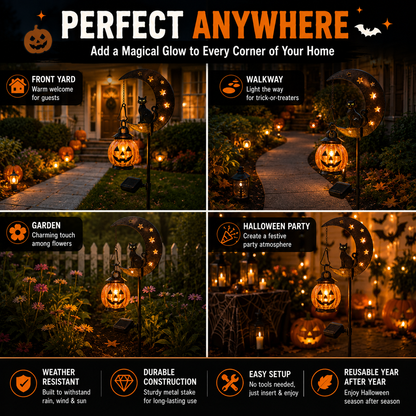 🔥 50% OFF TODAY 👻 Solar Halloween Garden Stake Light with Black Cat & Pumpkin